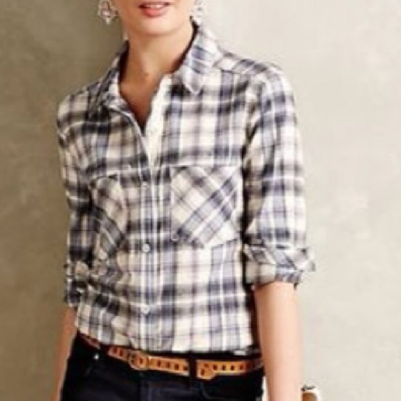 🐣 ANTHROPOLOGIE HOLDING HORSES FLANNEL BUTTON DOW